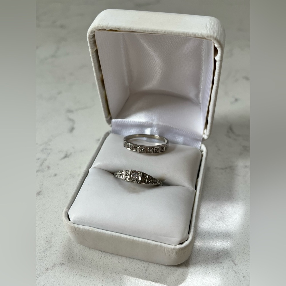 Antique 14k 18k WG 1930s Wedding Ring Set